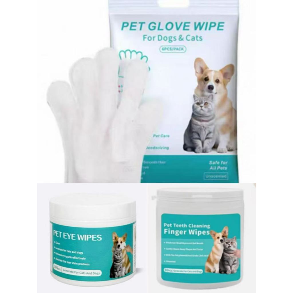 kit para higienização para PET: luva spa/toalhetes dentário/lenços para limpeza ao redor de olho