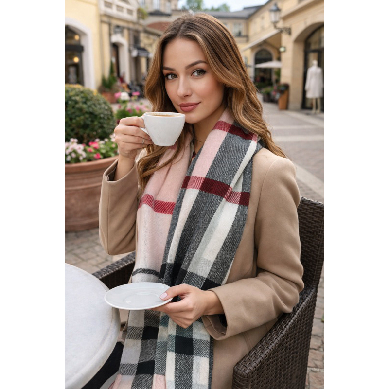 Cachecol Feminino Xadrez Inverno 2026 Luxo Macio Elegante Quentinho Estilo Europeu Moda Outono Inverno Tendência Unissex