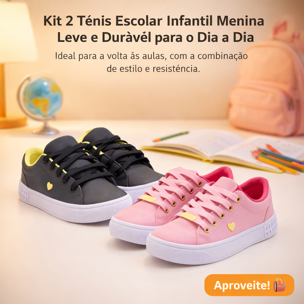 Kit 2 Tênis Infantil Menina Casual Confortável Escola Dia a Dia 25 ao 33 Envio Imediato em Oferta na Shopee