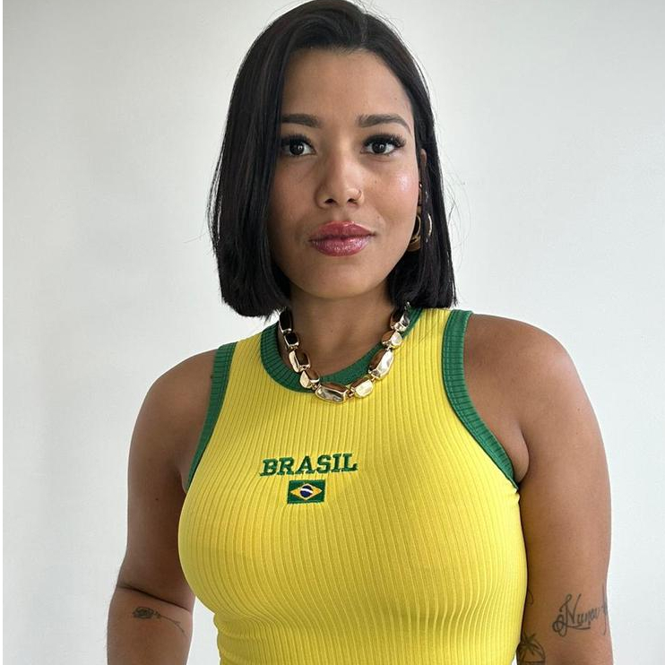 Cropped Brasil Copa do Mundo 2026 Casual Verão Blusa Feminina Liso e Com Bandeira Feminino