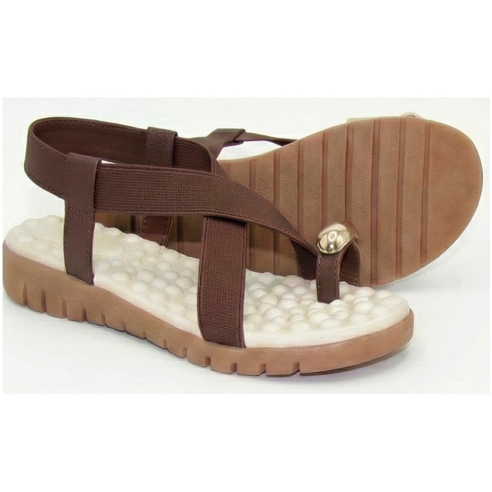 Sandália Feminina Ortopédica em Couro Elastico Anel Dedo Casual Leve Macia Anatômica Confortável