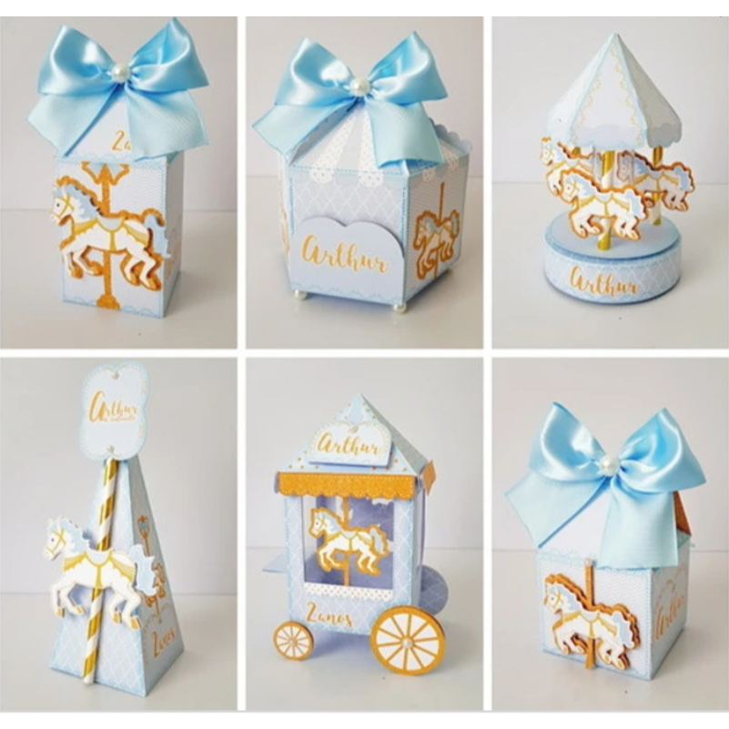 Kit Festa Caixinhas Personalizadas Lembrancinhas para decoração aniversario Carrossel encantado Menino