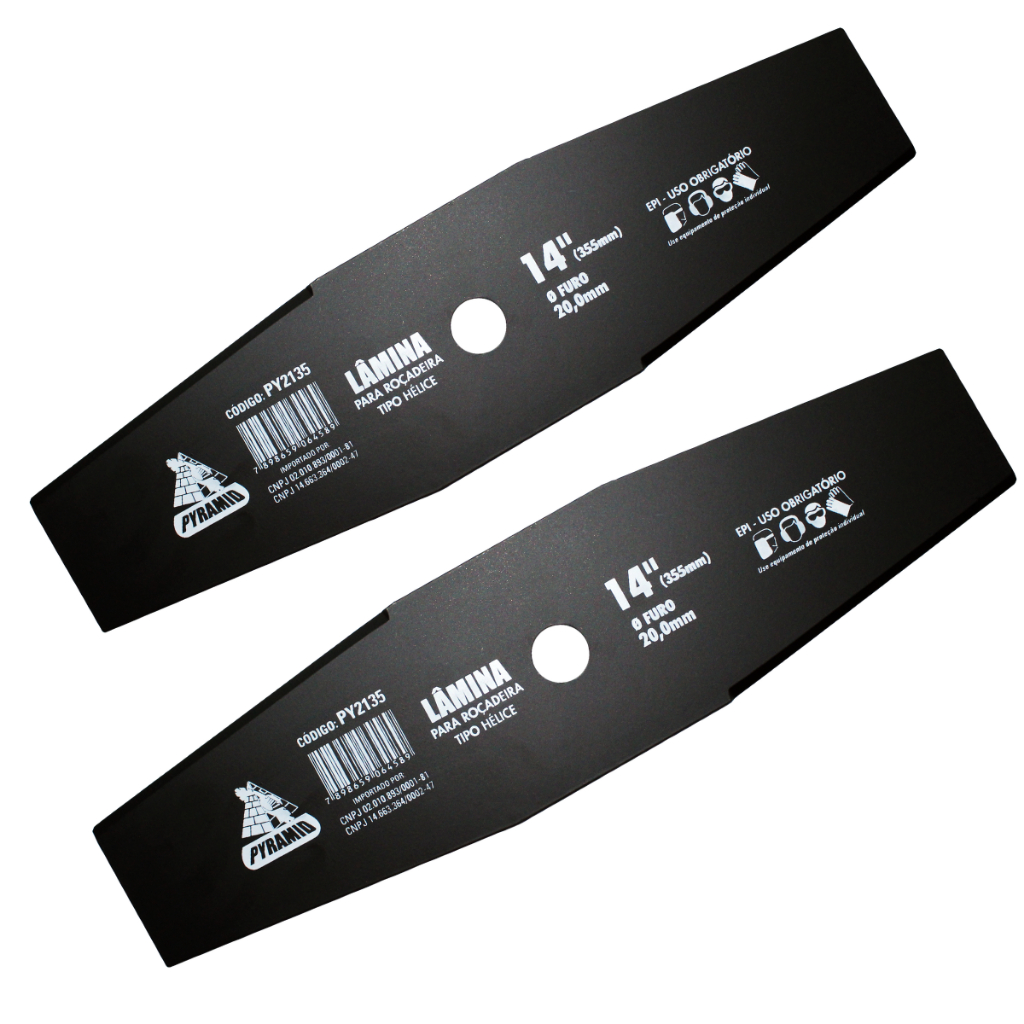 kit 2 laminas para roçadeira corte nas duas pontas 14'' furo 20,0 roçadeira