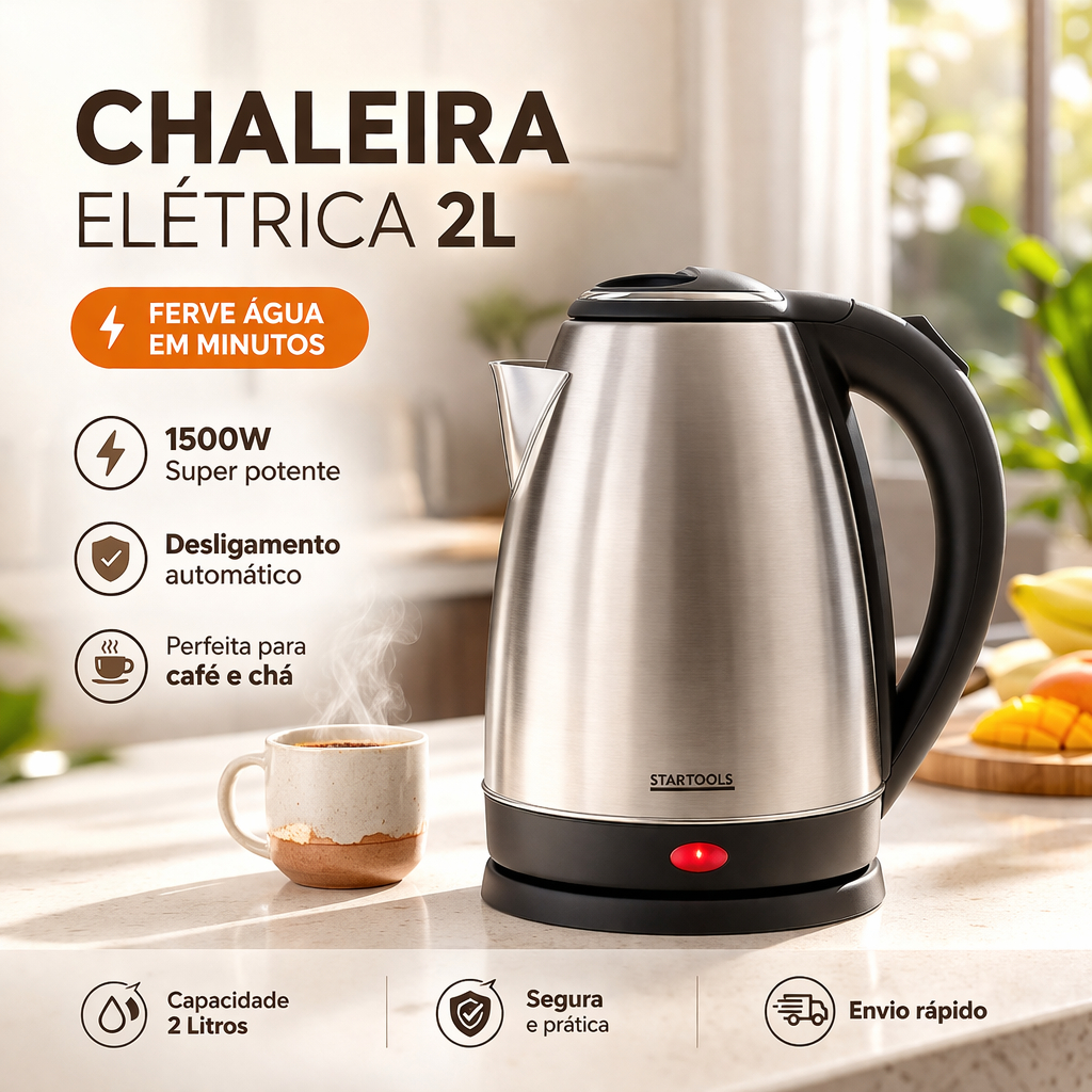 Chaleira Elétrica 2L Ferve Água Rápido Desligamento Automático Esquenta Água em Minutos Prática