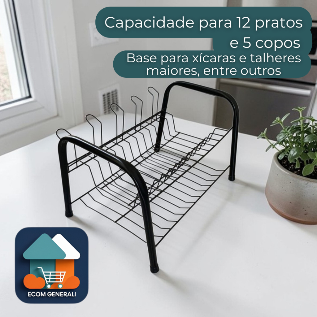 Escorredor De Louça 2 Andares Inox 12 Pratos 5 Copos Preto Brilhante – Ecom Generali