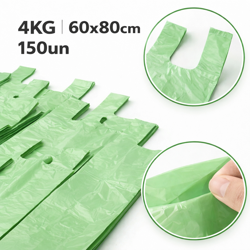 Sacola Plástica Verde 4kg Super Reforçada 60x80 Reciclada Alta Resistência Mercado Loja Premium