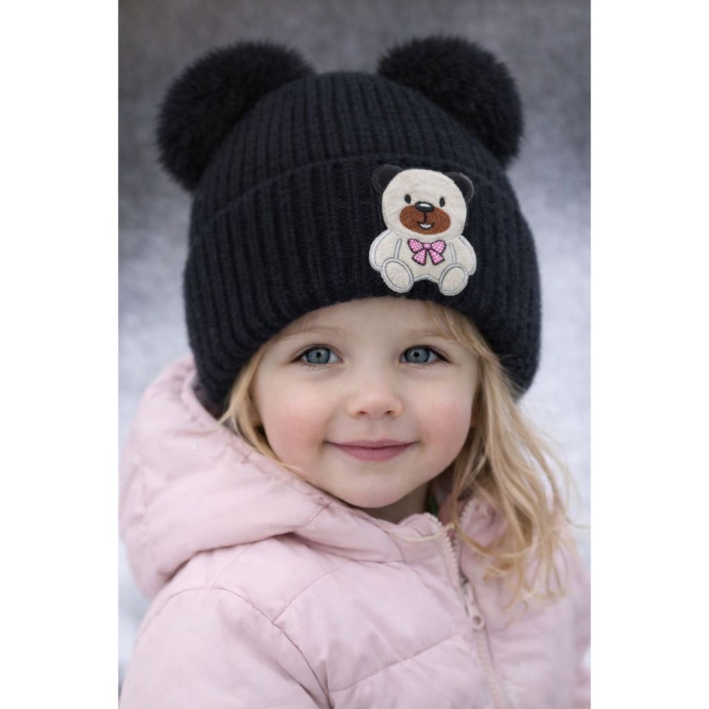 Touca Gorro Infantil Inverno Frio Tricô Com Pompom De Orelhas Ursinho de enfeite 1825