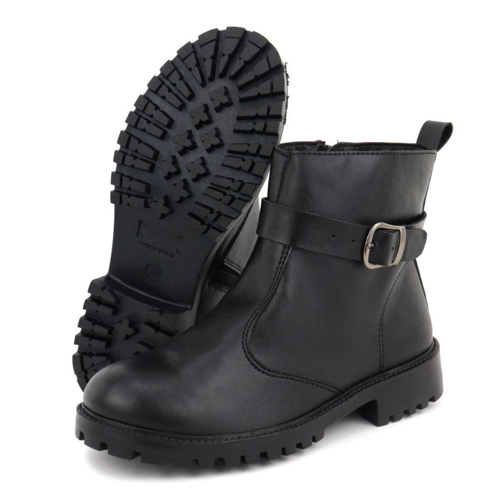 Detalhes do Bota Feminina Tratorada Estilo Coturno Cano Baixo com Fivela e Salto Baixo