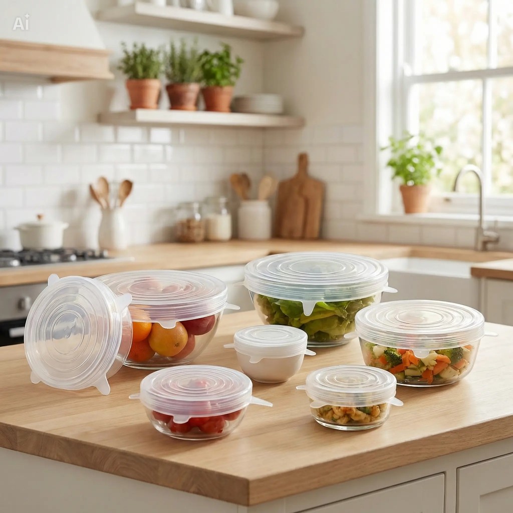 Kit 6 Tampas de Silicone Flexíveis e Ajustáveis Universal para Potes Tigelas e Alimentos