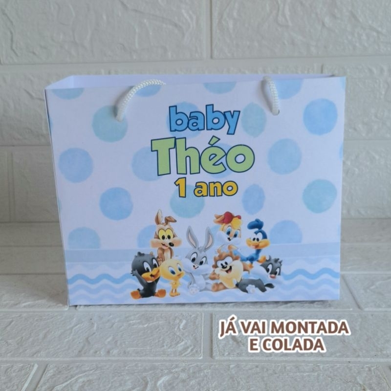 Sacolinha Personalizada Baby Looney Tunes Menino ( já vai montada) Lembrancinha |Aniversário |Festa Infantil
