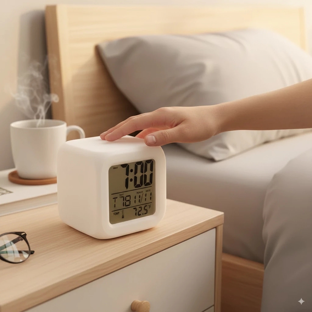Relógio despertador digital led mesa alarme data temperatura compacto viagem de achadinhos