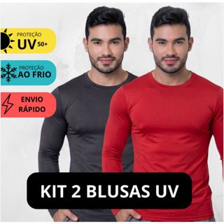Kit 2 Camisas de Proteção Solar UV 50+ Camiseta Segunda Pele Térmica Promoção Camisa Para Academia Segunda Pele em Oferta na Shopee