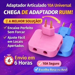 Adaptador Articulado 10A Universal Ajustável 180° Rosa e Azul + Encaixe Seguro