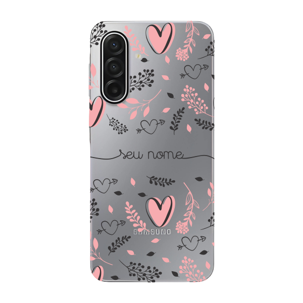 Capinha para Samsung A17 Anti Impacto Personalizada - Coração e Folhas rose com nome