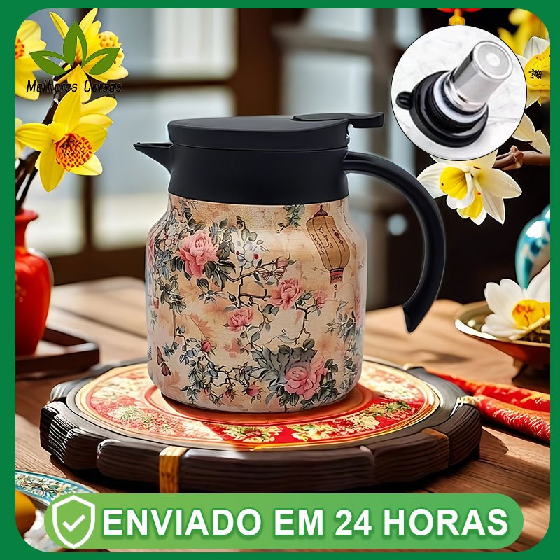 Bule de aço inoxidável, bule de isolamento duplo, design floral elegante, para Casa e Escritório