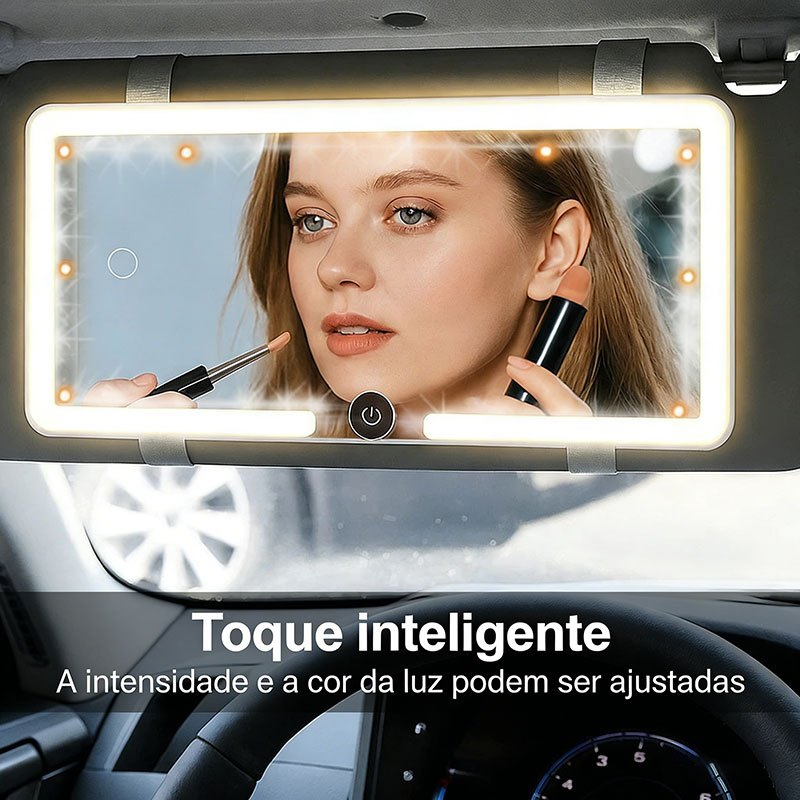 Espelho Led Carro Com 3 Modos de Luz Touch Sensível Recarregável Instalação Rápida na Viseira
