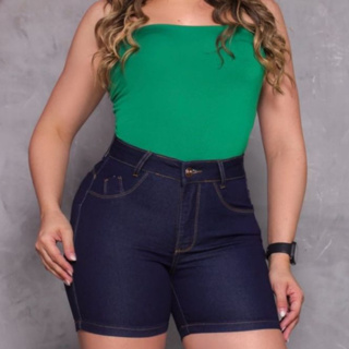bermuda meia coxa feminina jeans lycra elastano em Oferta na Shopee