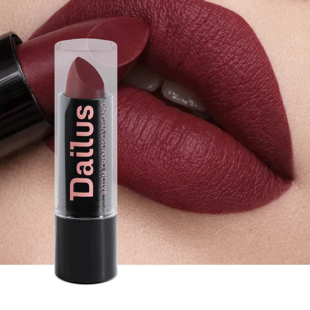 Batom Matte Vegano Dailus 10 Debochada Tom Vinho Intenso, Efeito Aveludado, com Manteiga de Karité em Oferta na Shopee