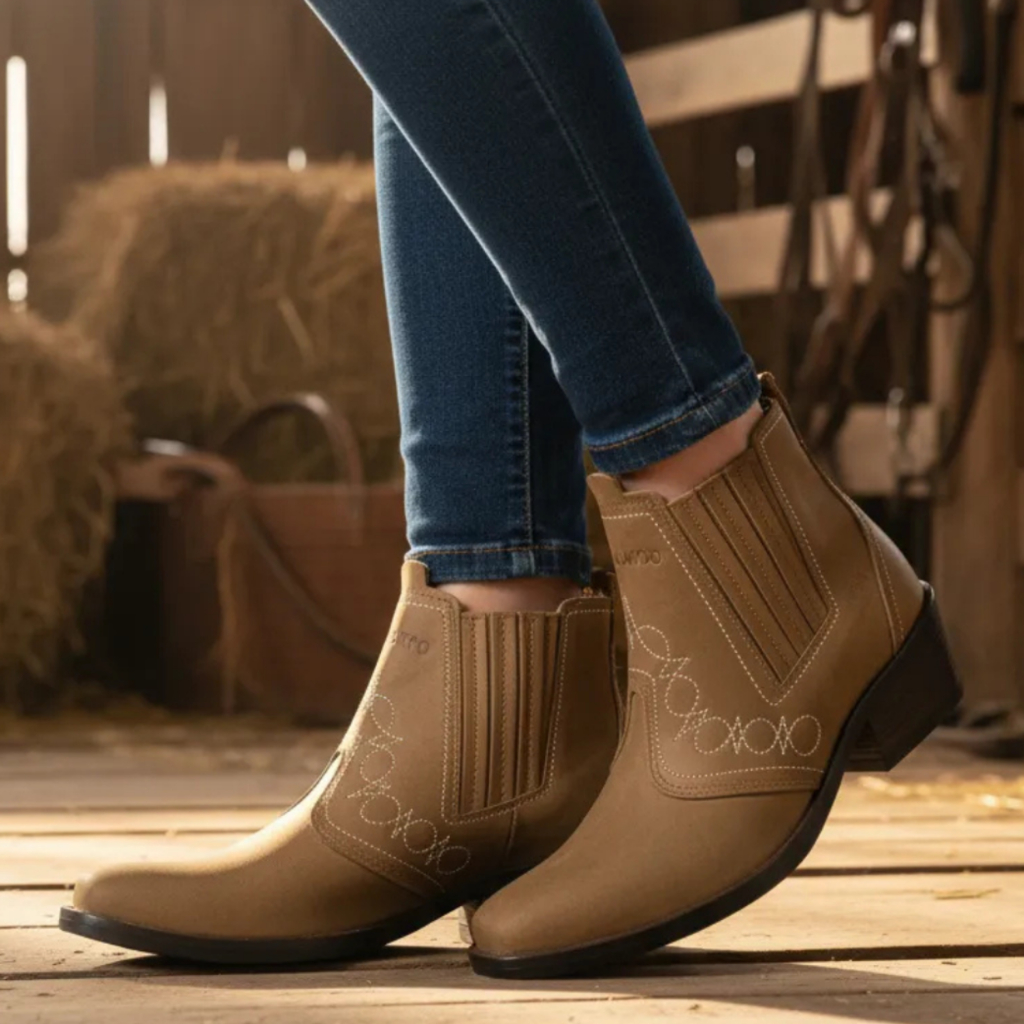 Bota Country Feminina Mulher Couro Nobuck Estilo Montaria Vaquejada Cavalgada Rodeio Sertanejo 3636