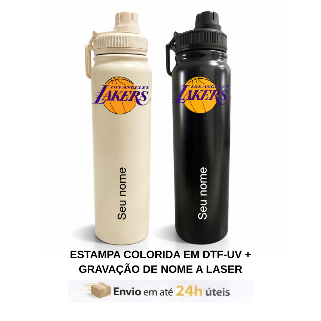 Garrafa Térmica Inox 800ml Personalizada Basquete Time Los Angeles NBA - Presente Fã Esportivo