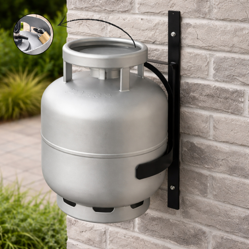 Suporte para Botijão de Gás de Parede com Trava Antirroubo e Hastes Reforçadas – Fixação Segura e Resistente