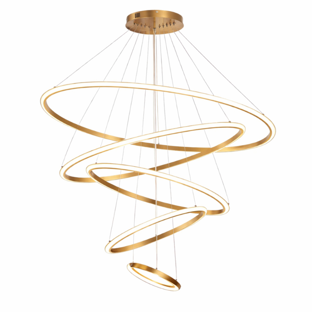 Lustre Pendente Moderno Anéis 5 Arcos Pe Direito Duplo Alto Cor Dourado 110V/220V