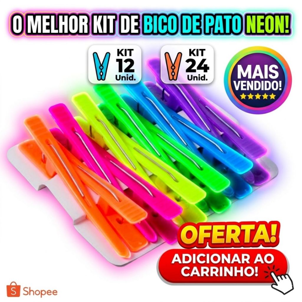 Kit 12/24 Presilha Bico de Pato Colorida Neon Premium Tendência Blogueira em Oferta na Shopee