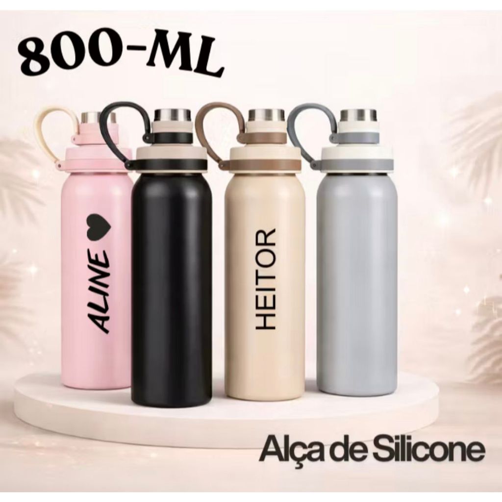 Garrafa Inox 800 ml - Alta Qualidade Personalizada - Logo em Oferta na Shopee