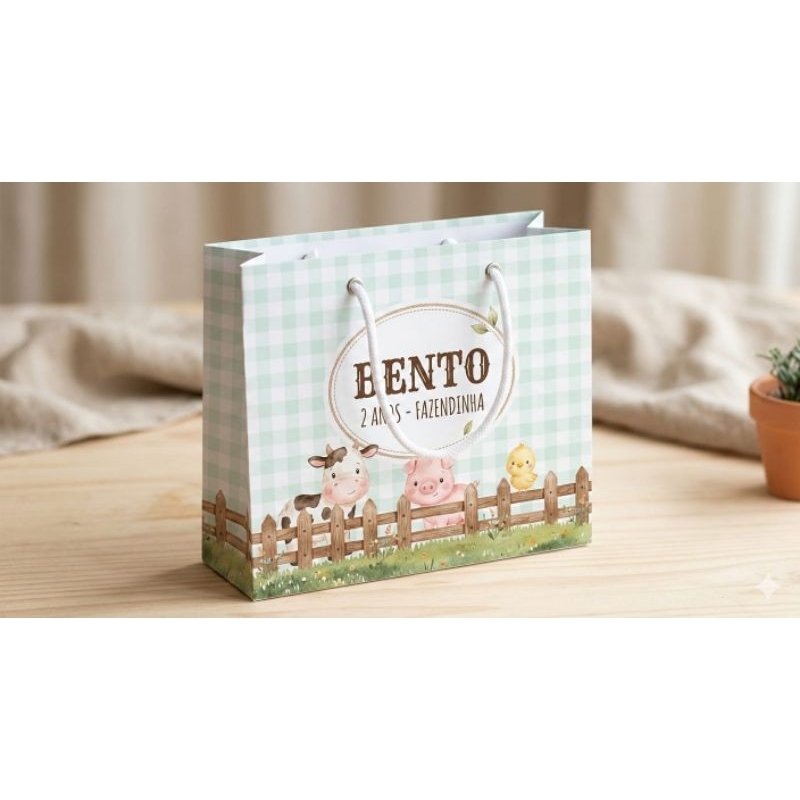 Kit 10 Sacolinhas Surpresa Fazendinha Menino | Lembrancinha Festa Fazendinha | Sacola Personalizada Infantil