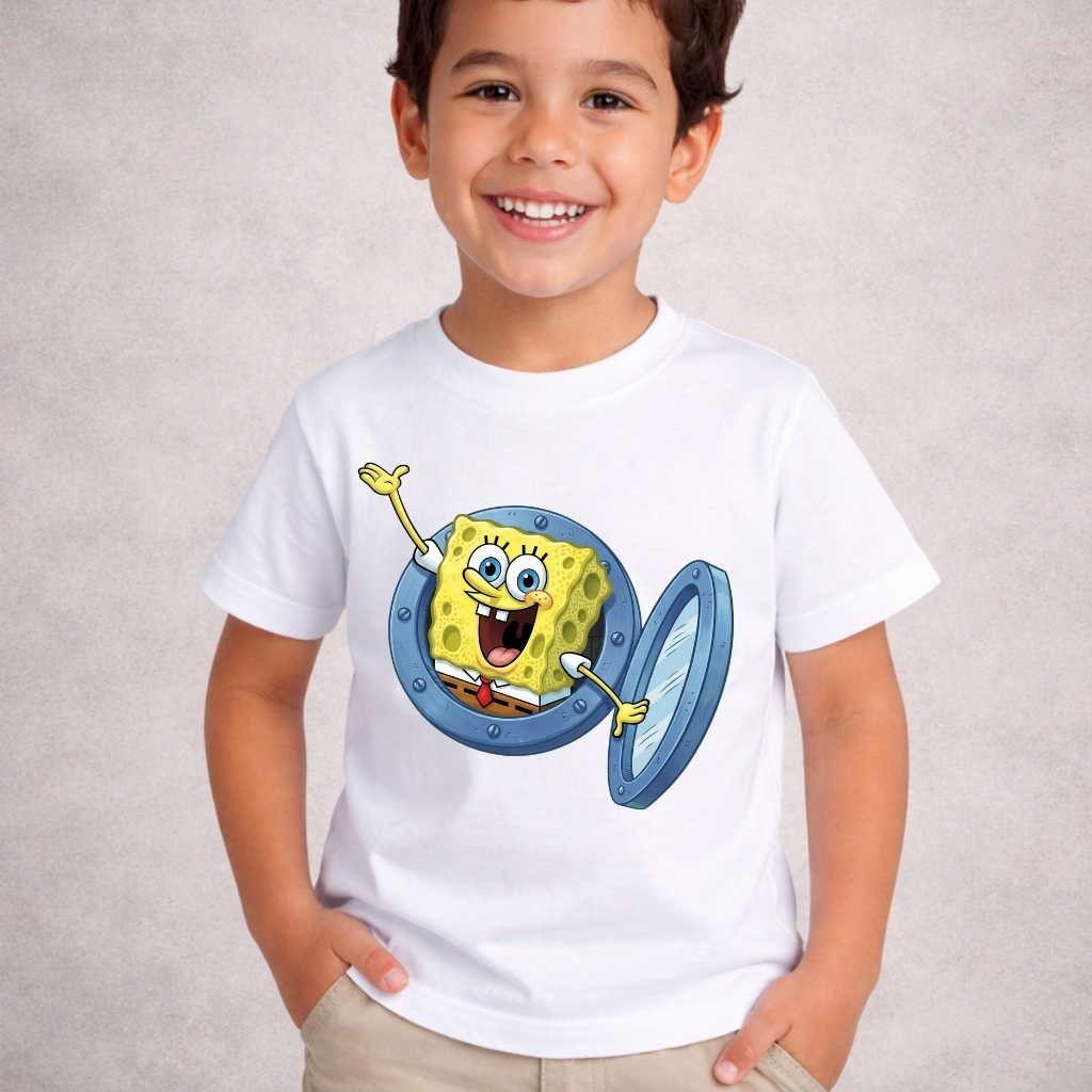 Camiseta Infantil Menino Bob Esponja Fenda do Biquini Blusa Juvenil Premium Desenho Animado Criança