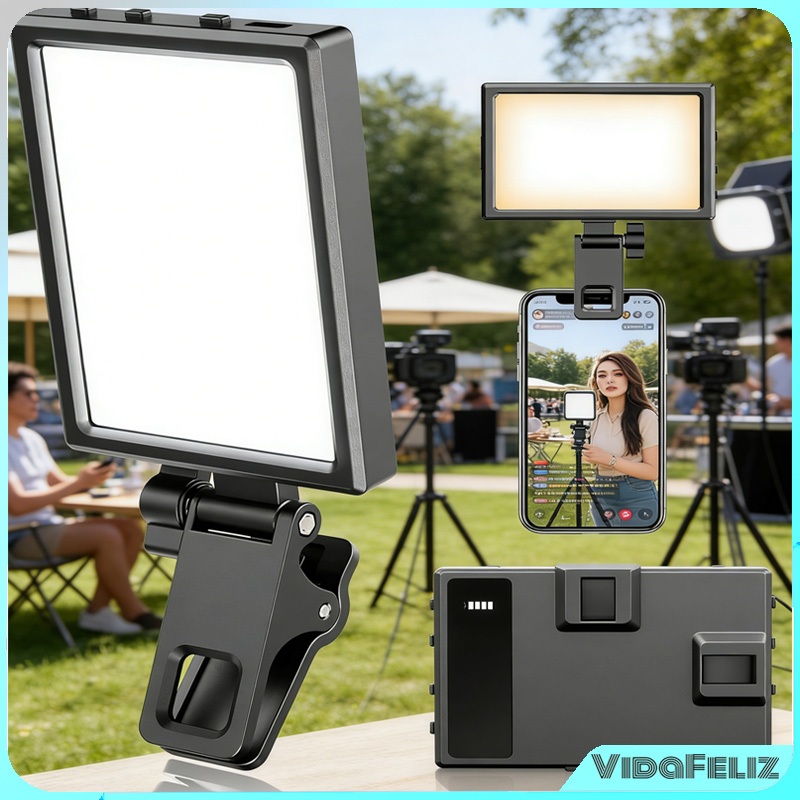 Anel de Luz para Selfie, Luz de Preenchimento para Celular com Pinça Frente e Trás, 80 LEDs portáteis, 3 modos de ilumin