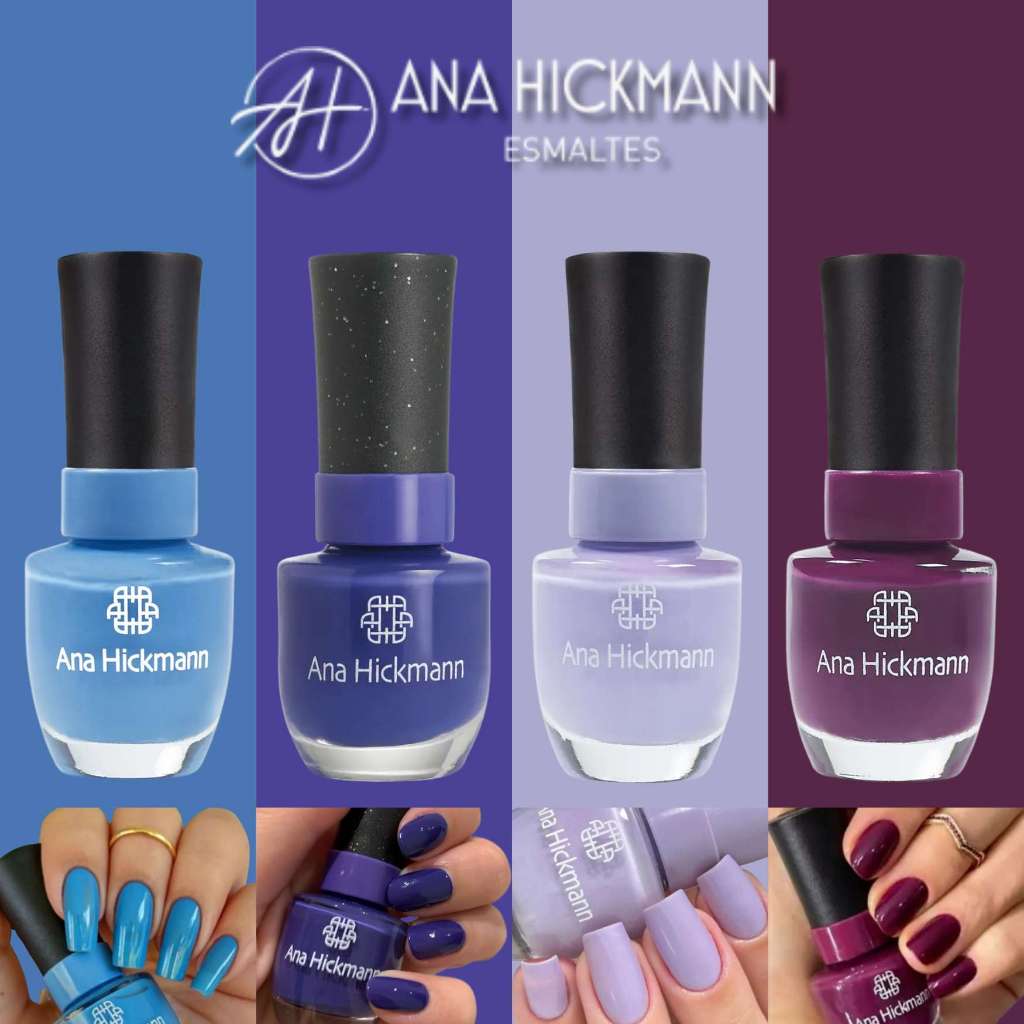 Kit Esmaltes Ana Hickmann Roxo Azul Unhas Fortes Brilho Intenso Secagem Rápida em Oferta na Shopee