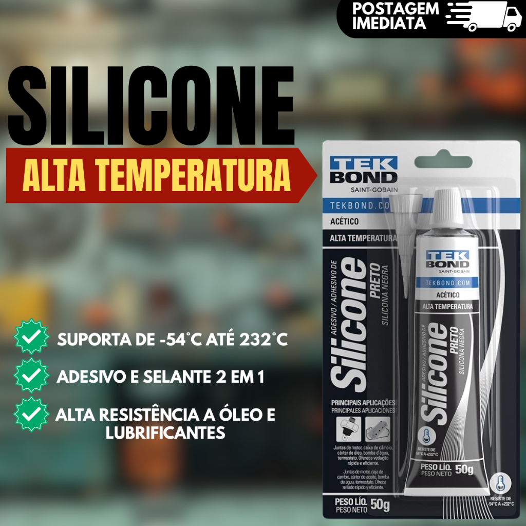 Silicone Acético Preto Blister Alta Temperatura 50g adesivo e selante antichamas em Oferta na Shopee