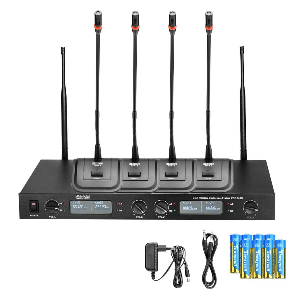 4 Microfones Gooseneck Sem Fio UHF Com Base E Receptor 840-B CSR Profissional