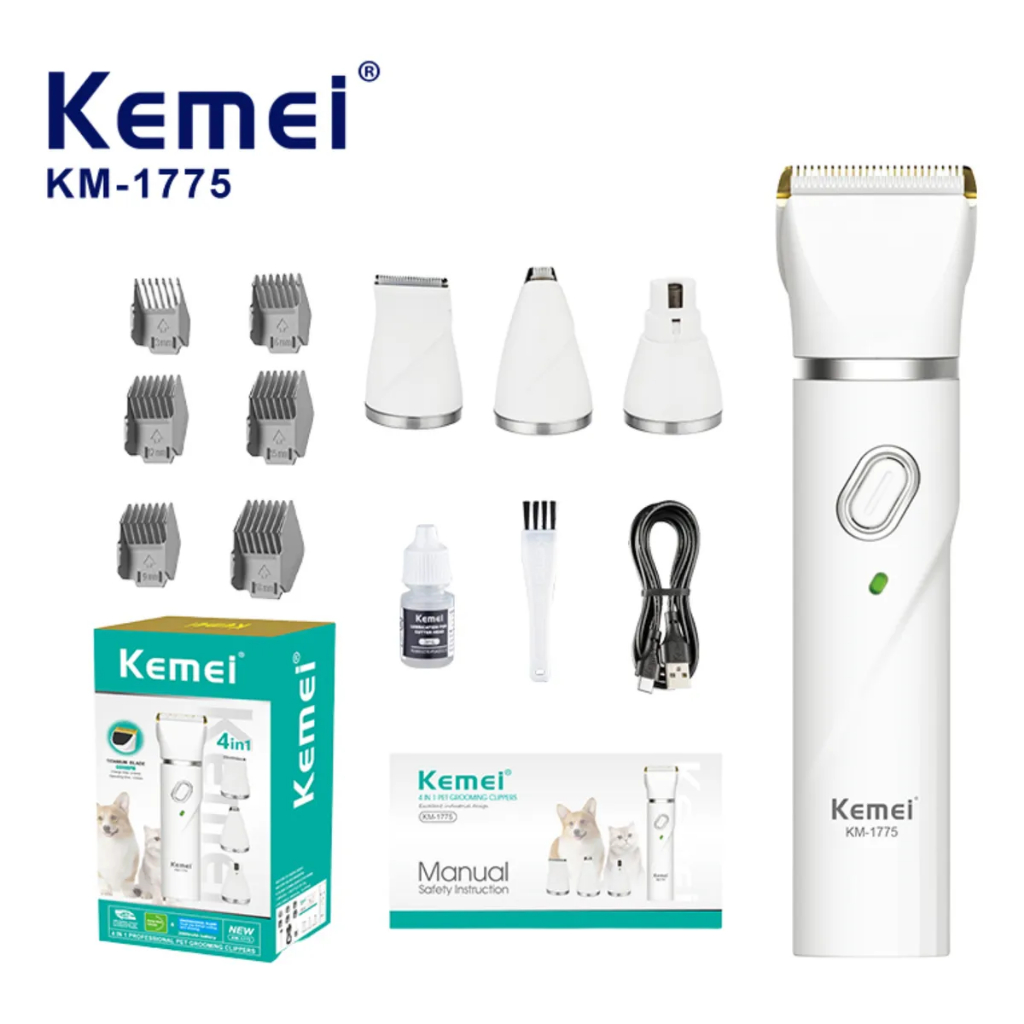 Kemei KM-1775 Máquina de tosa PET Titanium 4 em 1 Gato Cachorro Segurar botão 3 segundos para Ligar!