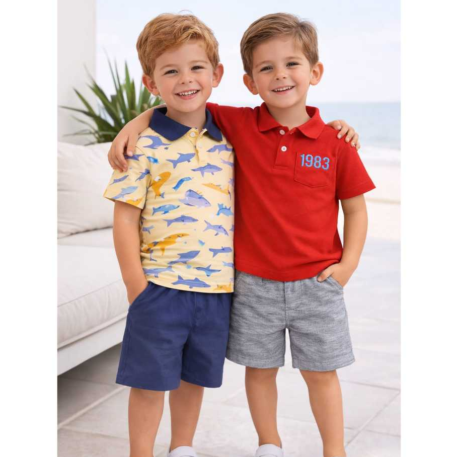 Conjunto Infantil Polo Menino Roupa Algodão com Bermuda Verão