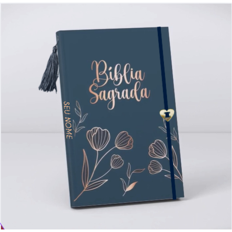 BÍBLIA CAPA DURA LETRA GIGANTE PERSONALIZADA COM NOME, COM OU SEM ABA, BÍBLIA CRISTÁ EVANGELICA FEMININA FLORAL DOURADO