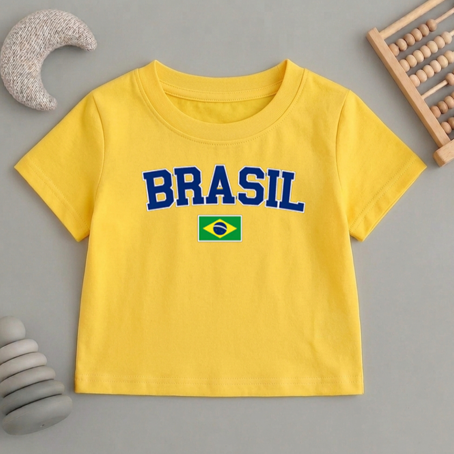 Camiseta Camisa Infantil 100% Algodão Hipoalergênico Brasil Copa Do Mundo Hexa