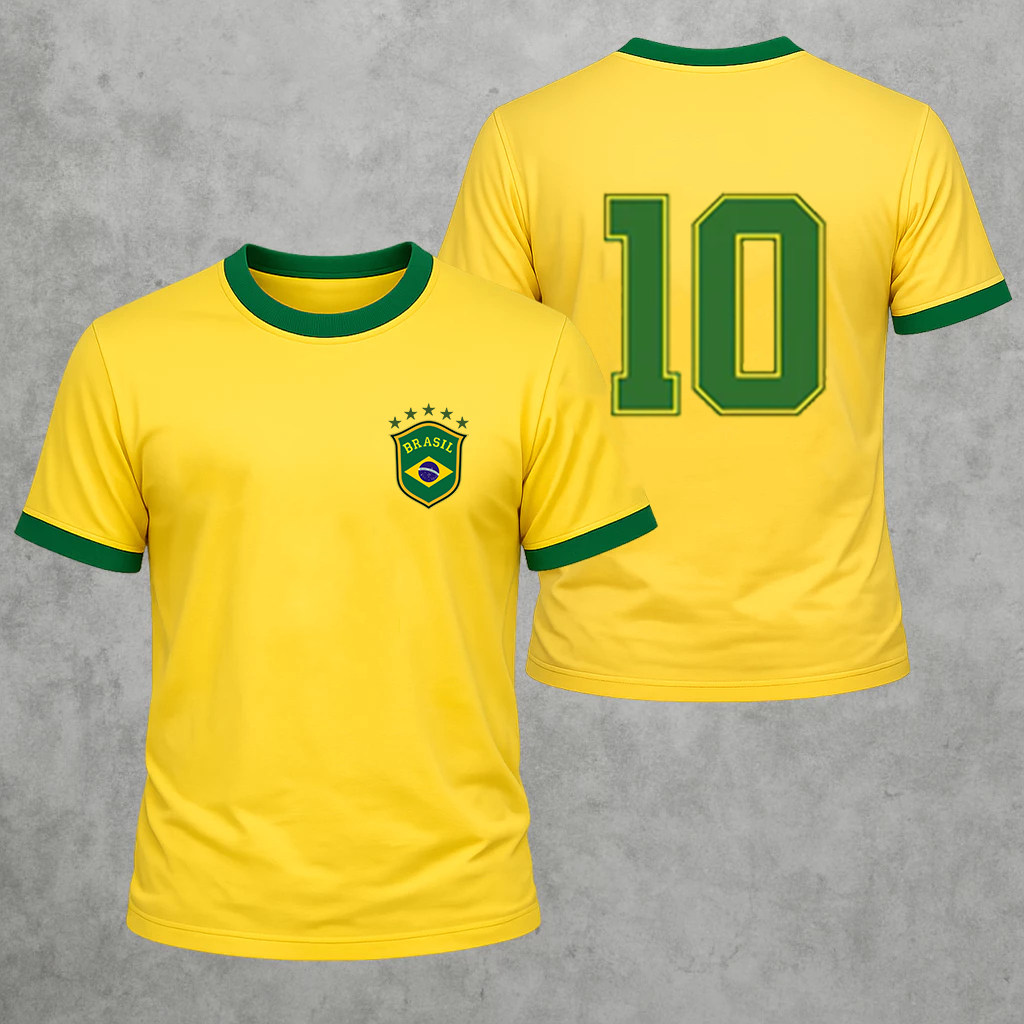 Camiseta Masculina Brasil 10 Copa Do Mundo Blusa Unissex Gola Redonda 100% Algodão