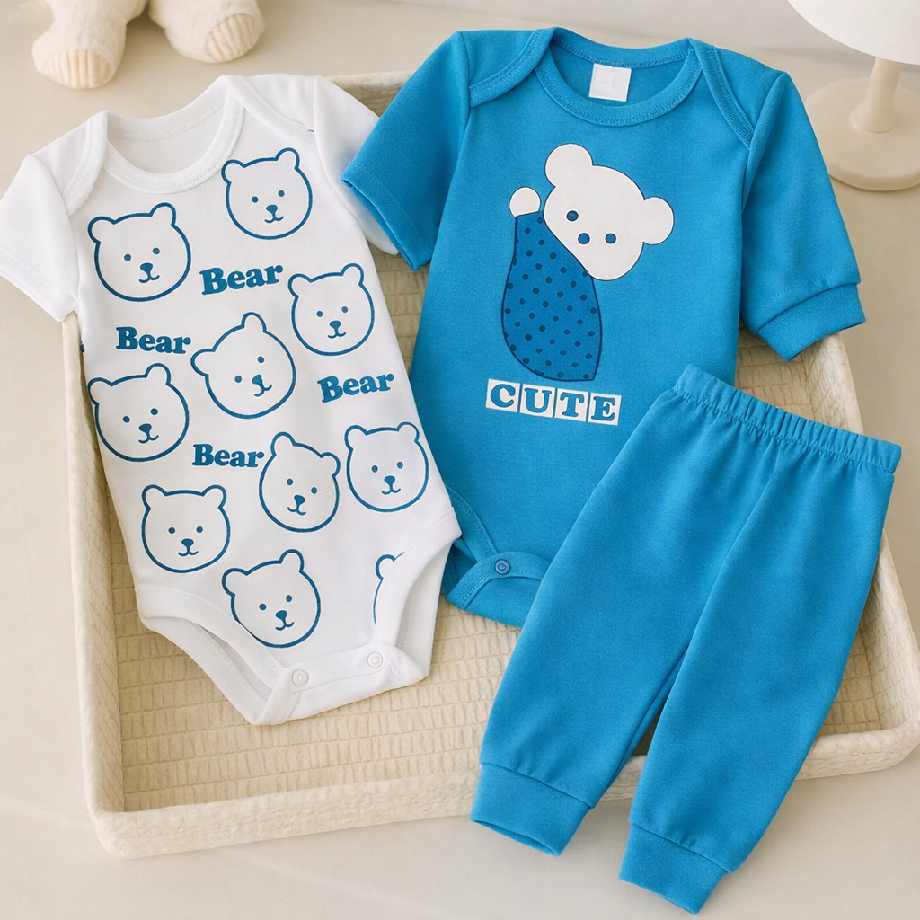 Conjunto Bebê Trio 3 Pçs Algodão: Body e Calça OU Regata e Shorts Estampas Divertidas Roupa de Bebê Menino Verão Inverno em Oferta na Shopee