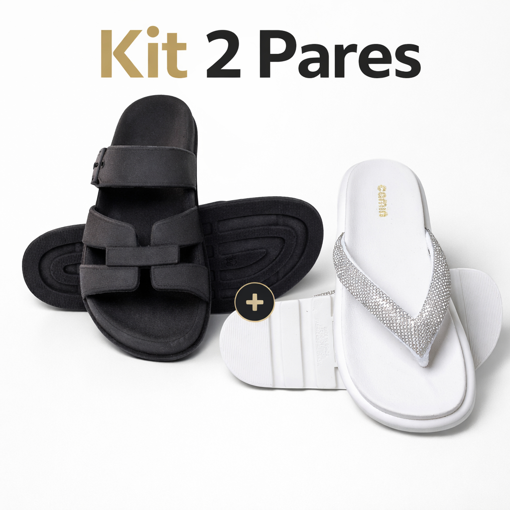Kit 2 Pares Chinelo Nuvem + Chinelo Strass Confortável Leve Antiderrapante Original Camin Promoção