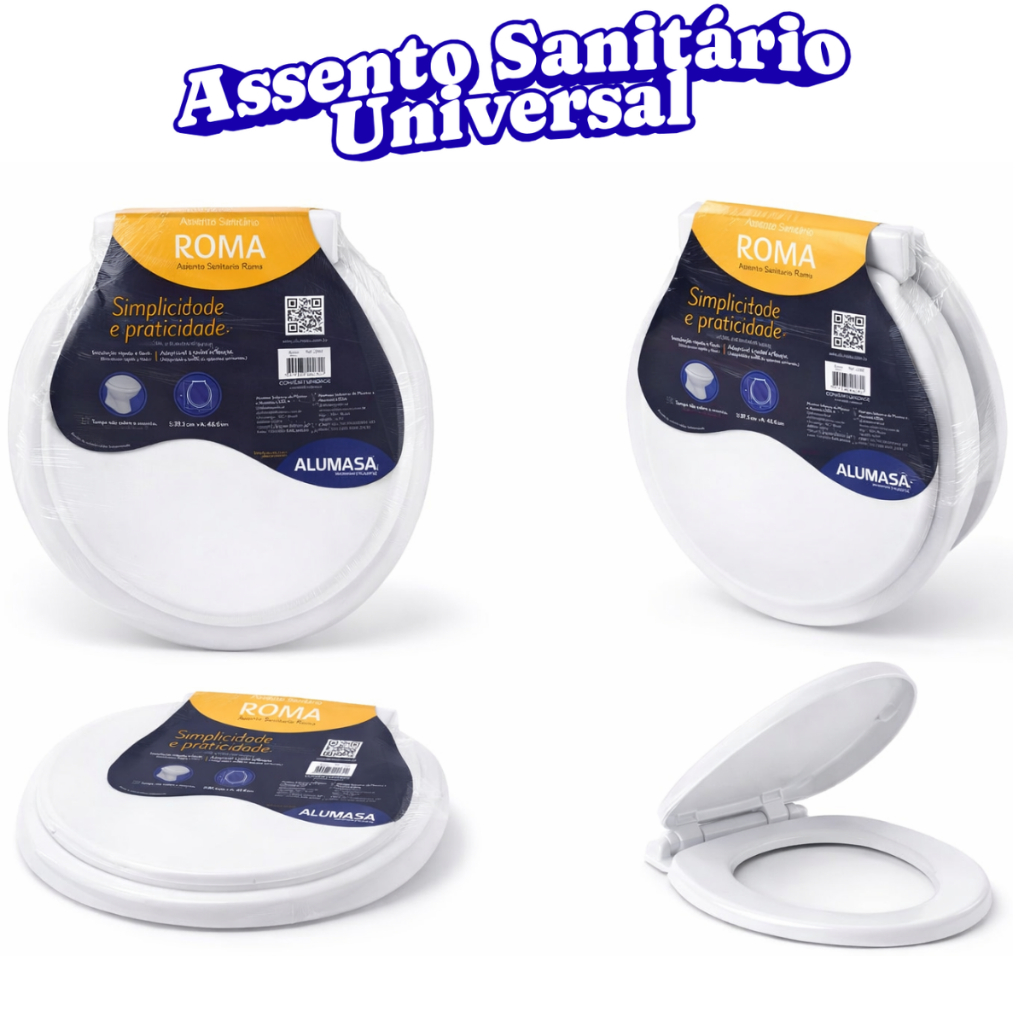 Assento Sanitário Oval Universal Branco Plus Slim – Tampa para Vaso Sanitário Confortável, Durável, Anatômico Alumassa