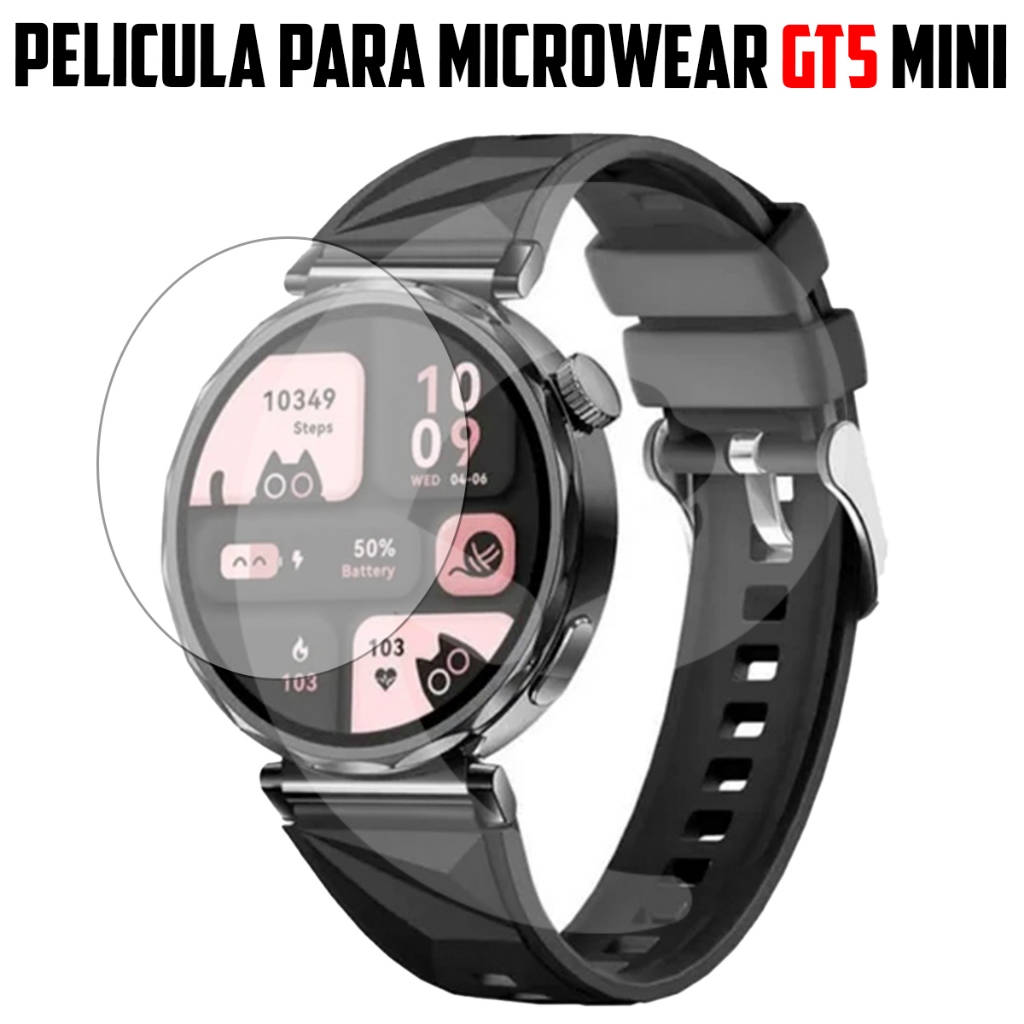 Película Vidro Temperado de Proteção para Smartwatch Compatível com Modelo Microwear GT5 MINI