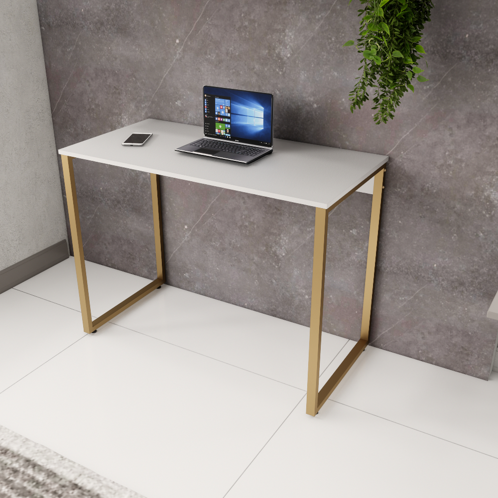 Mesa Escrivaninha Office Industrial  - Metalon Dourado em Oferta na Shopee