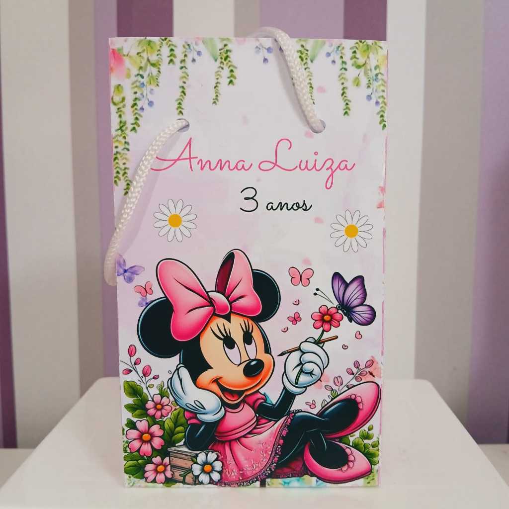 Sacolinha Surpresa Personalizada Jardim Encantado da Minnie Rosa - Lembrancinha Aniversário - Tamanho P - PEGUE E MONTE