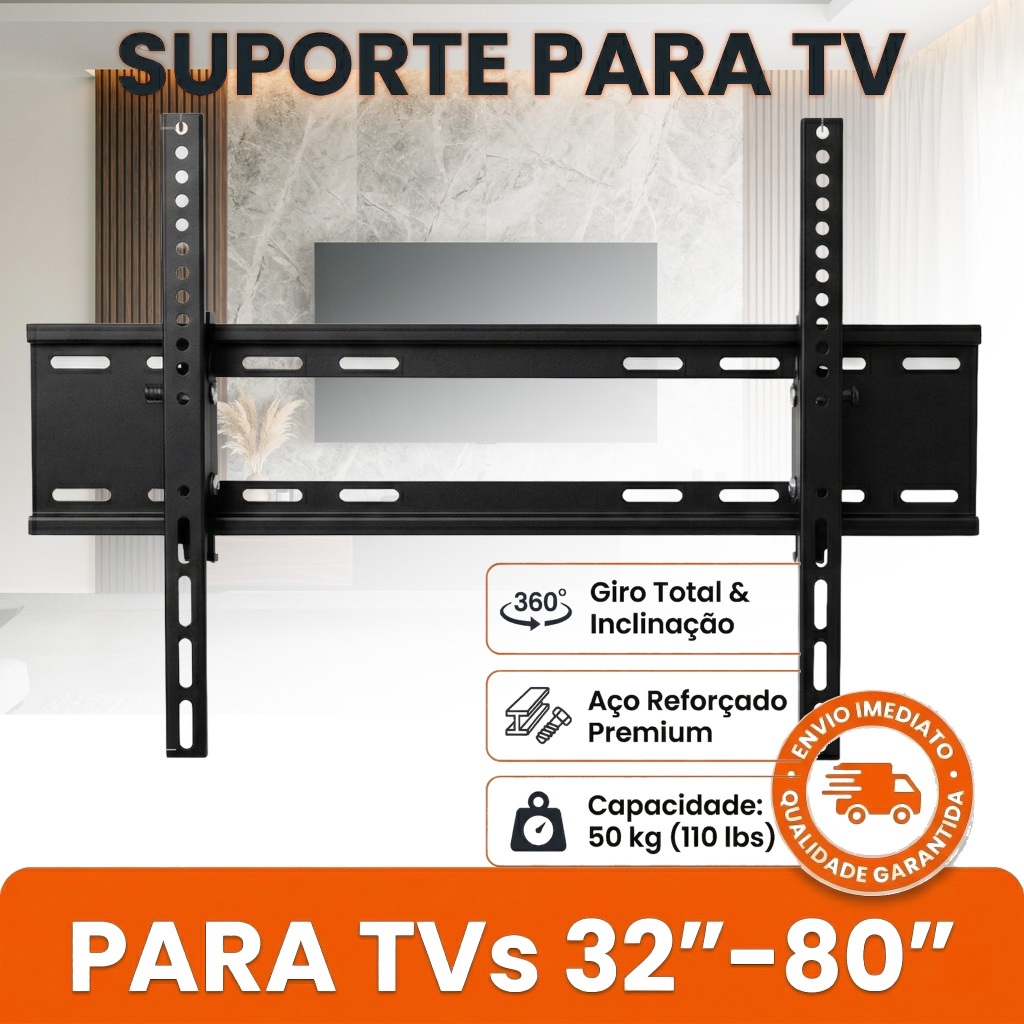 Suporte Para TV Fixo e Inclinável 26 a 80 Pol Universal 60kg Samsung LG 32 40 43 50 55 60 65 70 75 80 Polegadas Parede