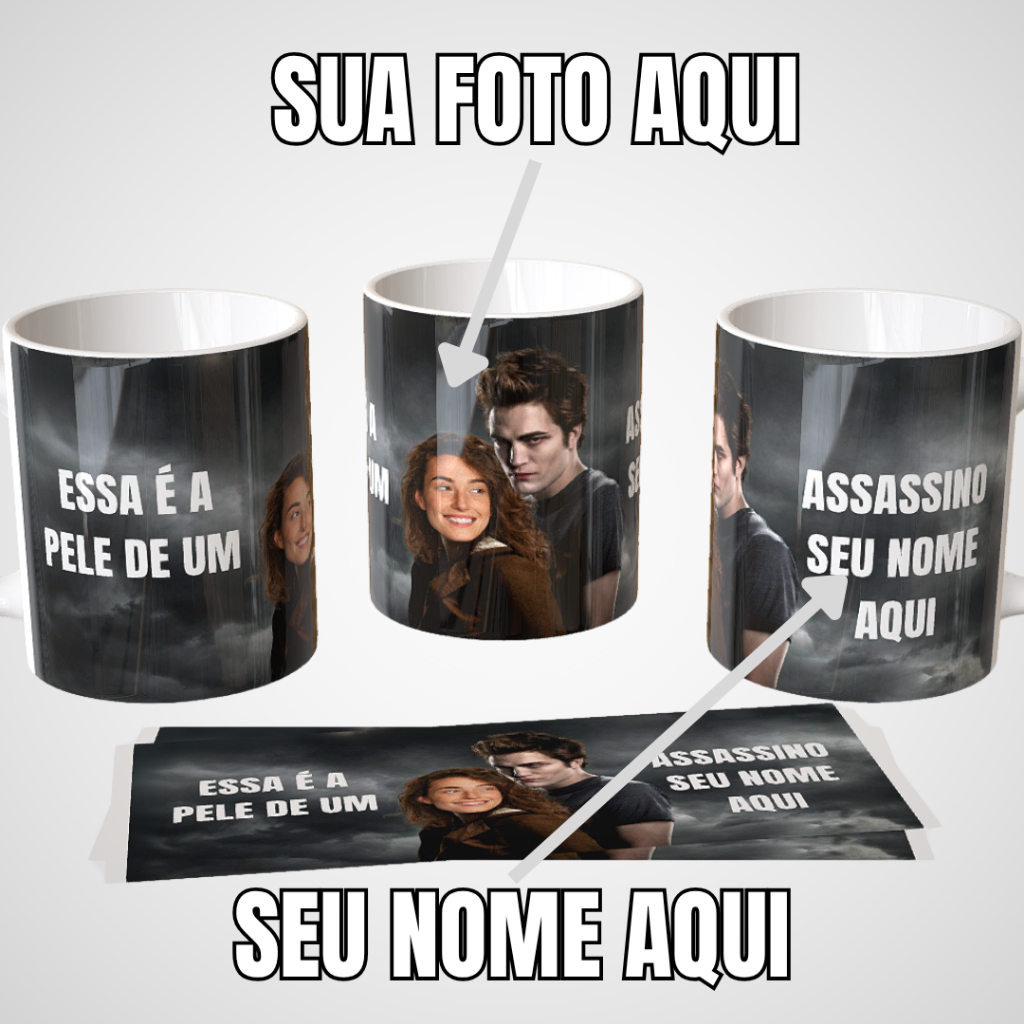 Caneca Crepúsculo Edward Cullen e Bella Personalizada com sua Foto e Nome