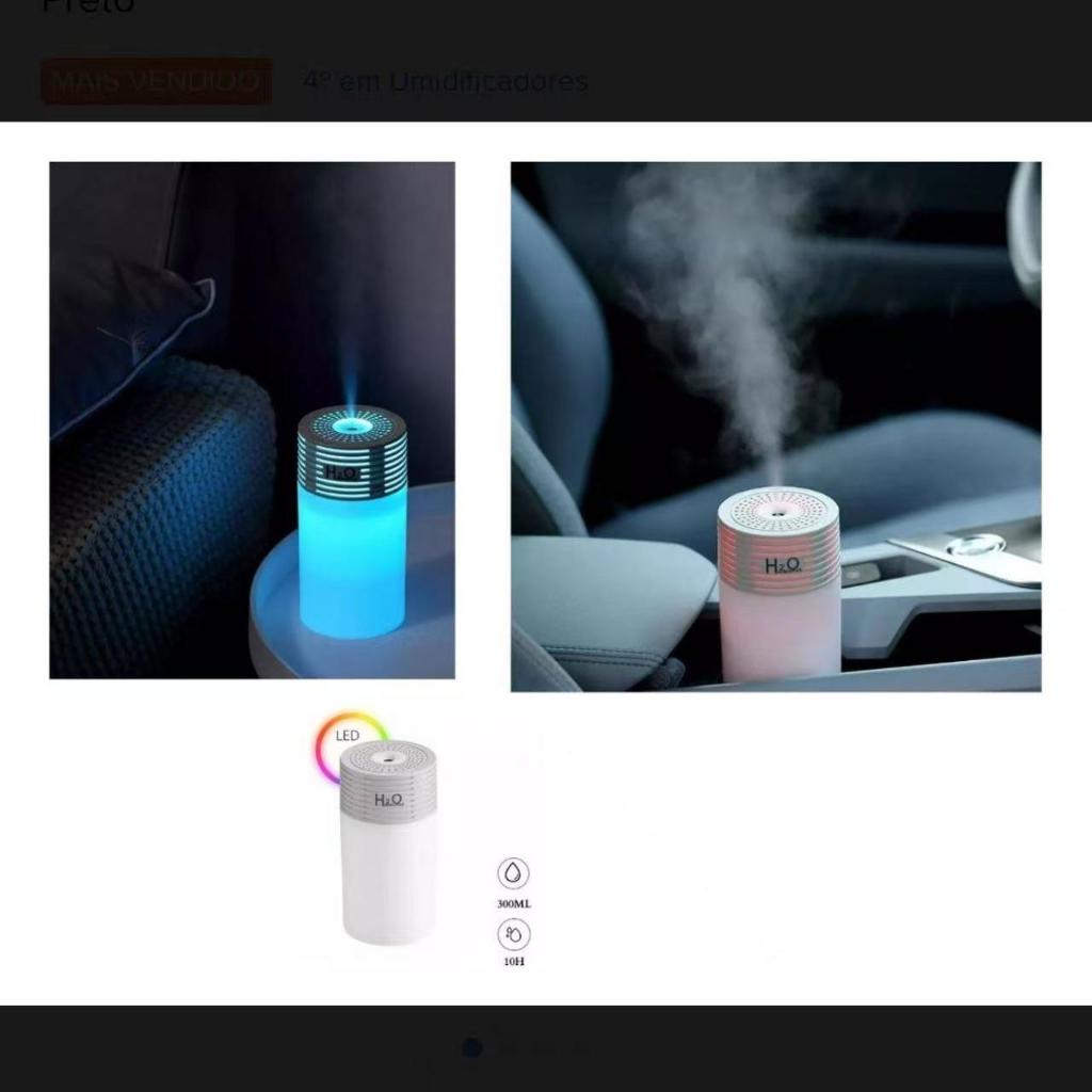 UMIDIFCADOR  DE AR H20 USB LED  RGB Com Capacidade 300 ML 15X8X8