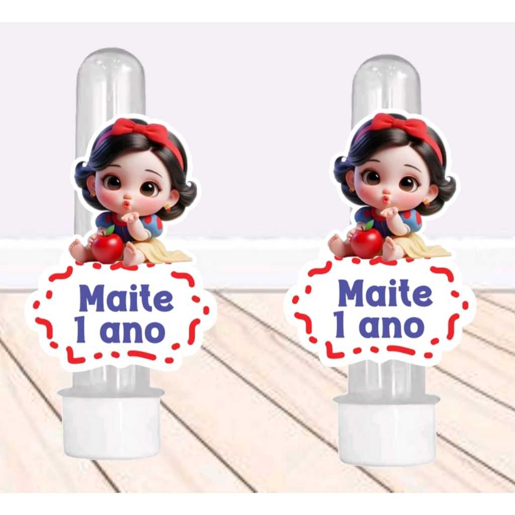 Aplique para tubete Branca de Neve Baby Personalizado-ENVIO RÁPIDO - Lembrancinha Infantil NOME E IDADE..