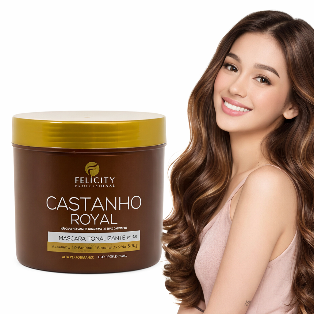 Máscara Matizadora Castanho Iluminado Felicity Profissional 500g – Tonalizante e Brilho Intenso